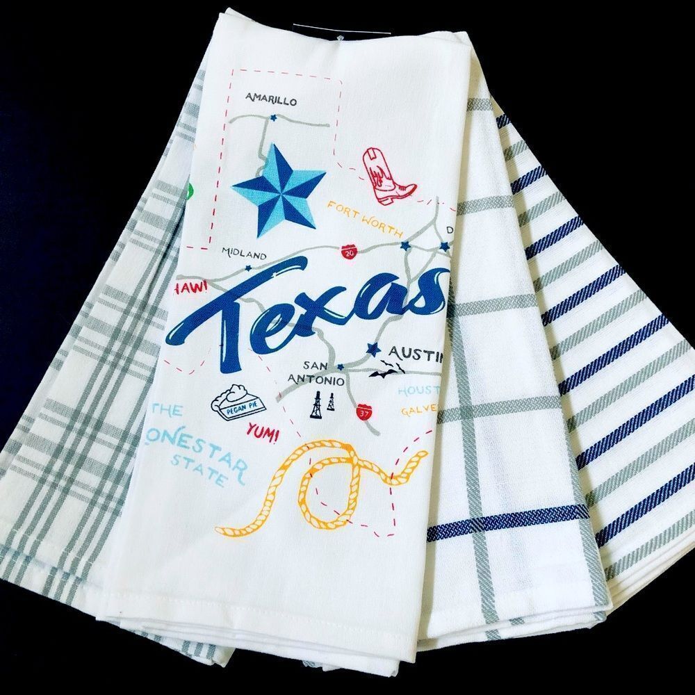 Texas Lone Star State Map Kitchen Dish Towels Tea Towels Set